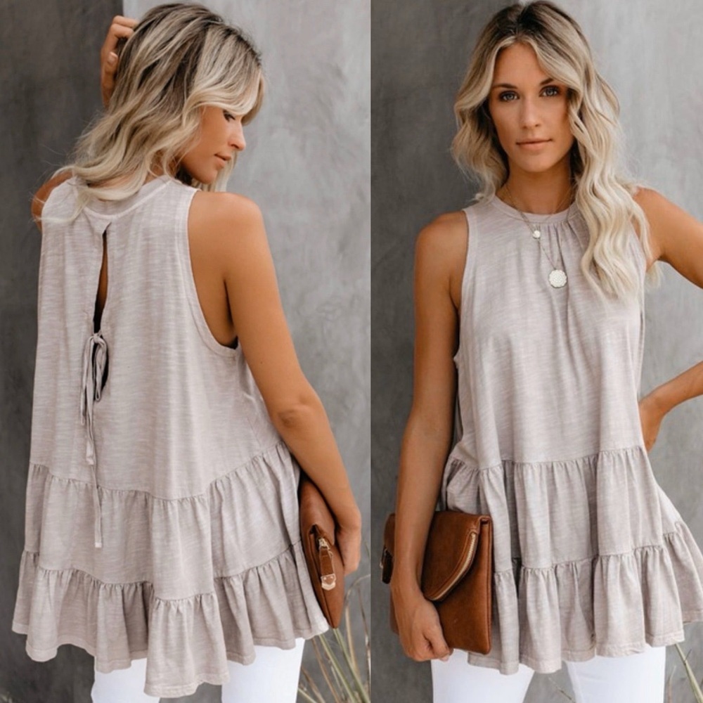 Sleeveless Beige Ruffle Top
